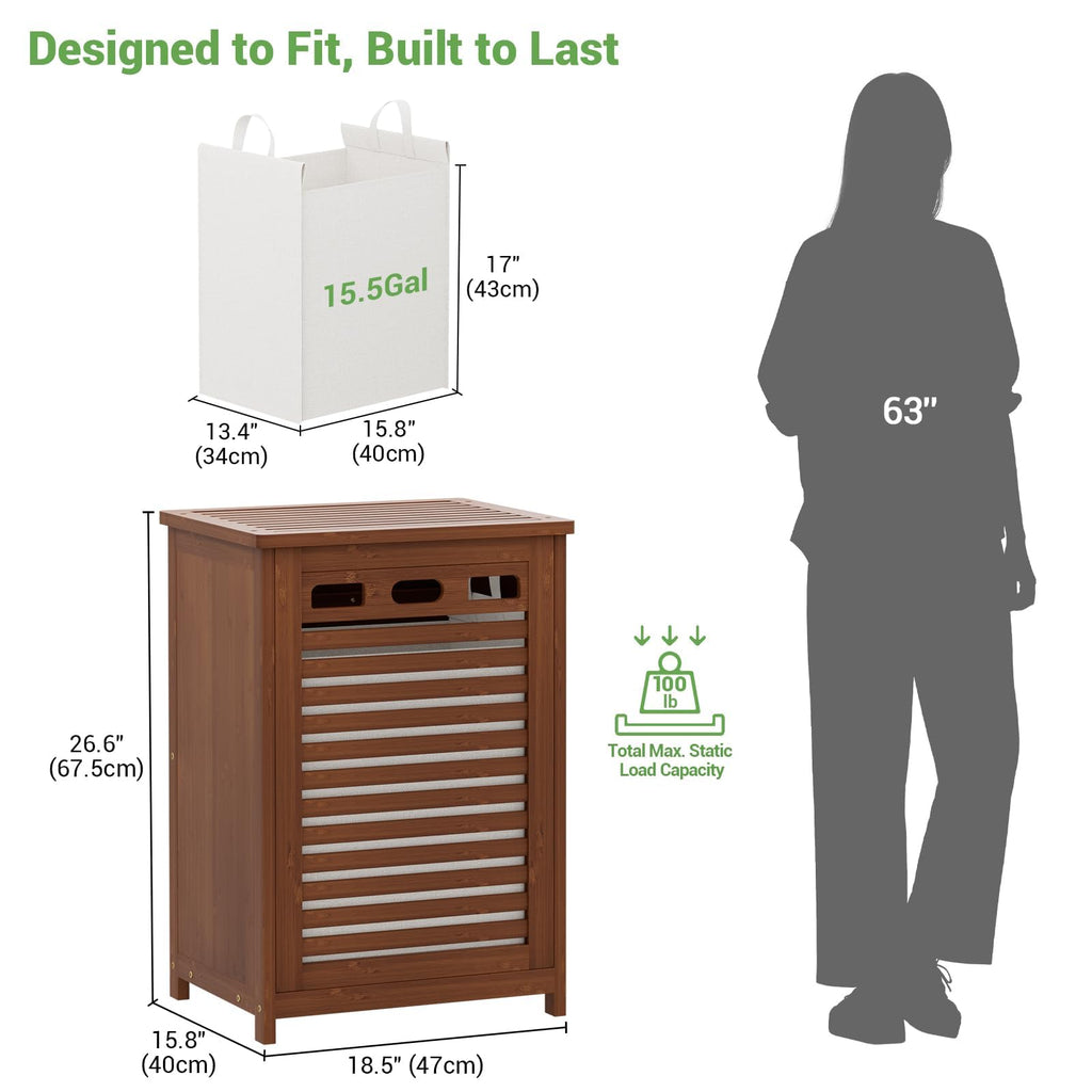 Bamboo Tilt Out Laundry Hamper Cabinet with 15.5 Gal Removable Bag, Walnut
