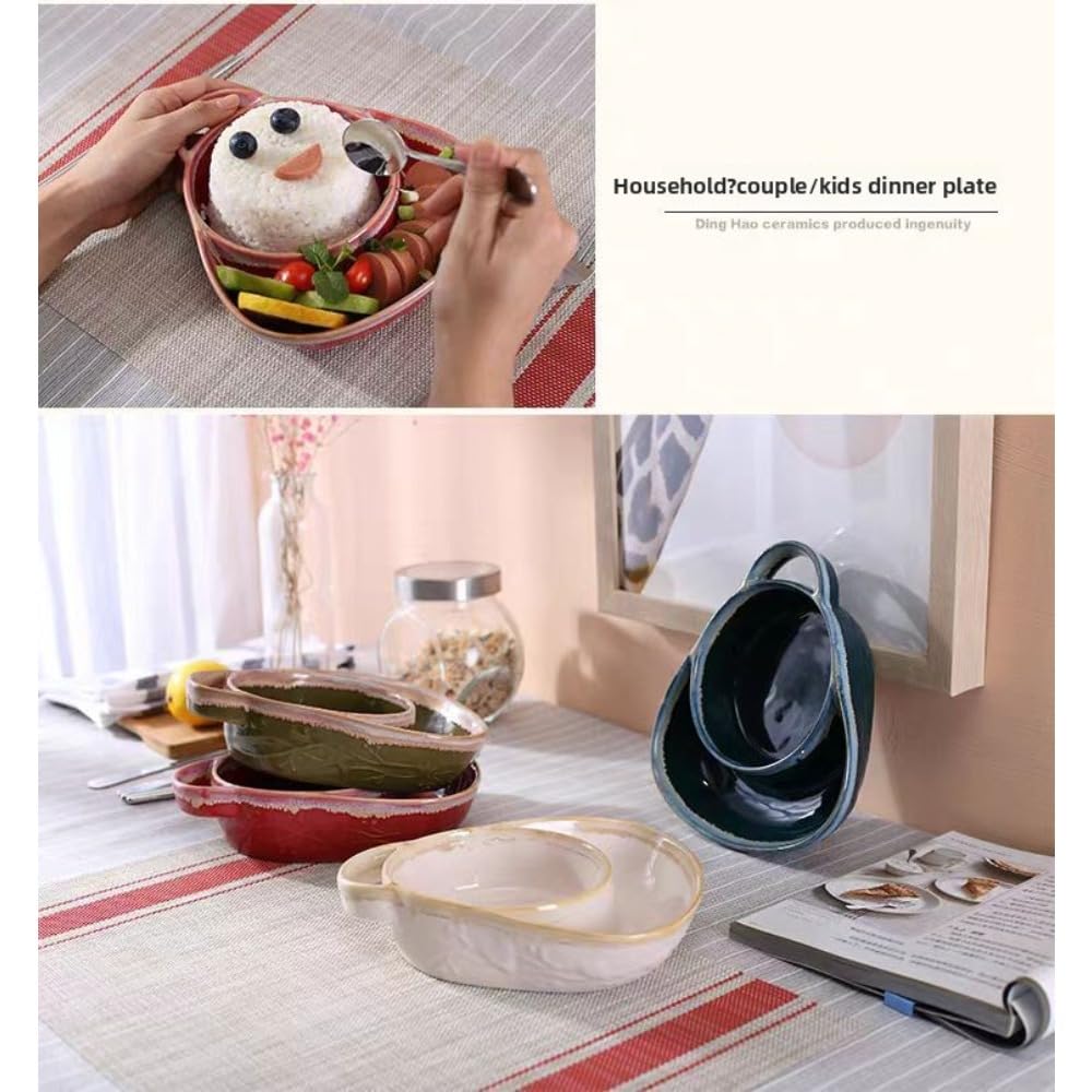 Chip and dip plate,muticolor,Divided plate with Handle,Ceramic,Breakfast bowl,Oval,for salad,soup and sandwich plate