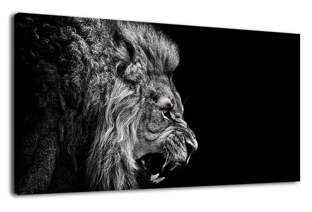 Large Black and White Lion Canvas Wall Art Modern Beast Pictures, 20"x40"