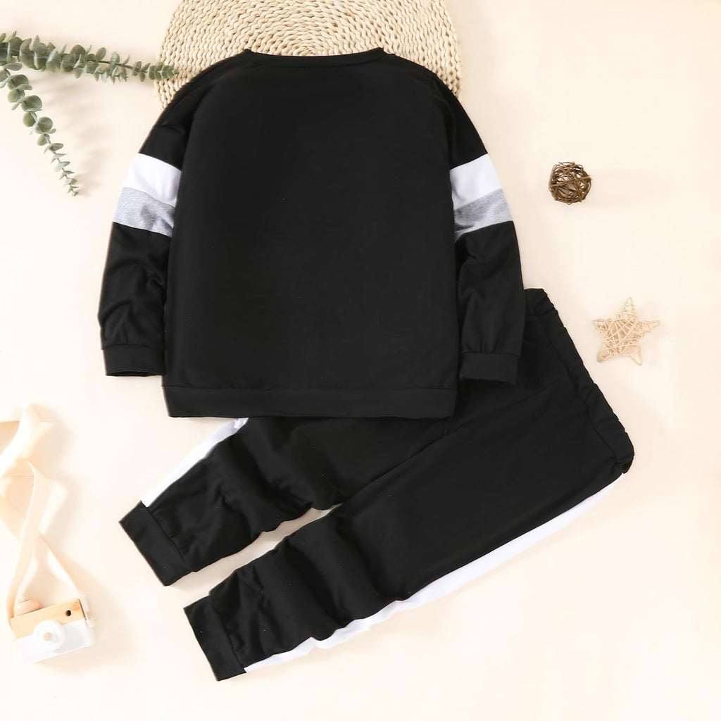 Toddler Kid Boy Clothes Colorblock Sweatshirt Contrast Sideseam Sweatpants 2PC Outfit Set