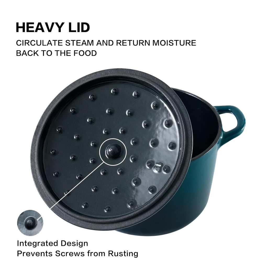 Dutch Oven Pot with Lid 2.8 Qt Cast Iron Dutch Oven for Bread Baking, DarkCyan Enameled Cast Iron Soup Pot, Small