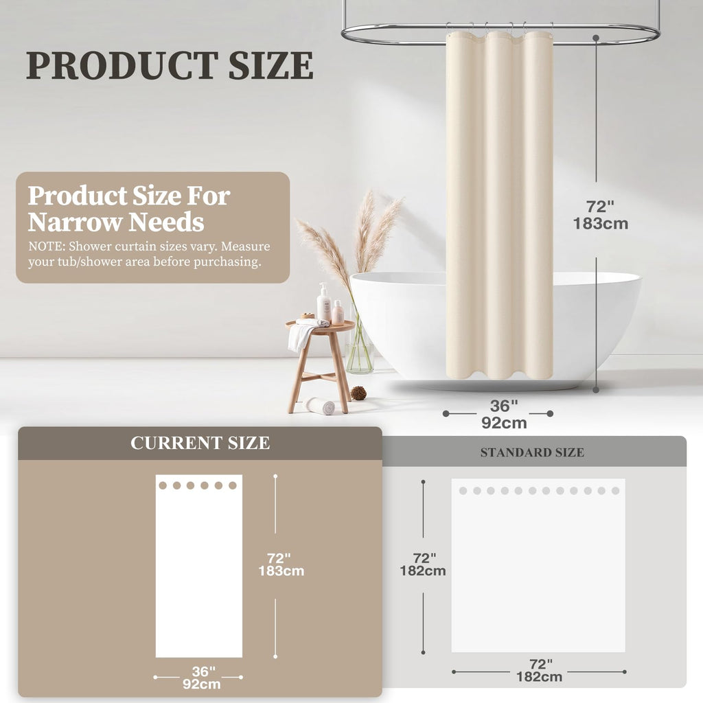 Stall Linen Textured Waterproof Shower Curtain Set, 36x72, Beige/Cream