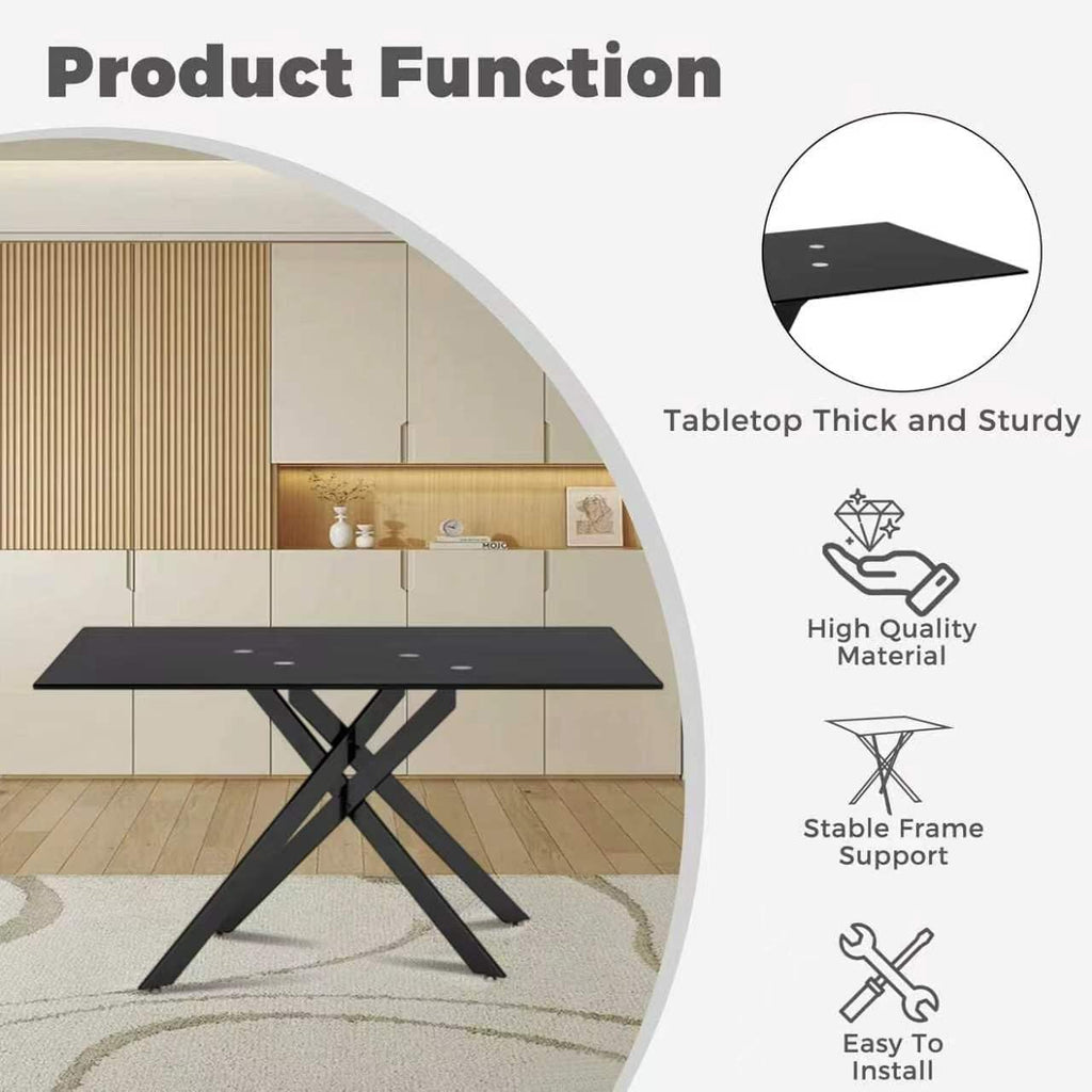 51" 5-Piece Glass Dining Table Set for 4, White&Black