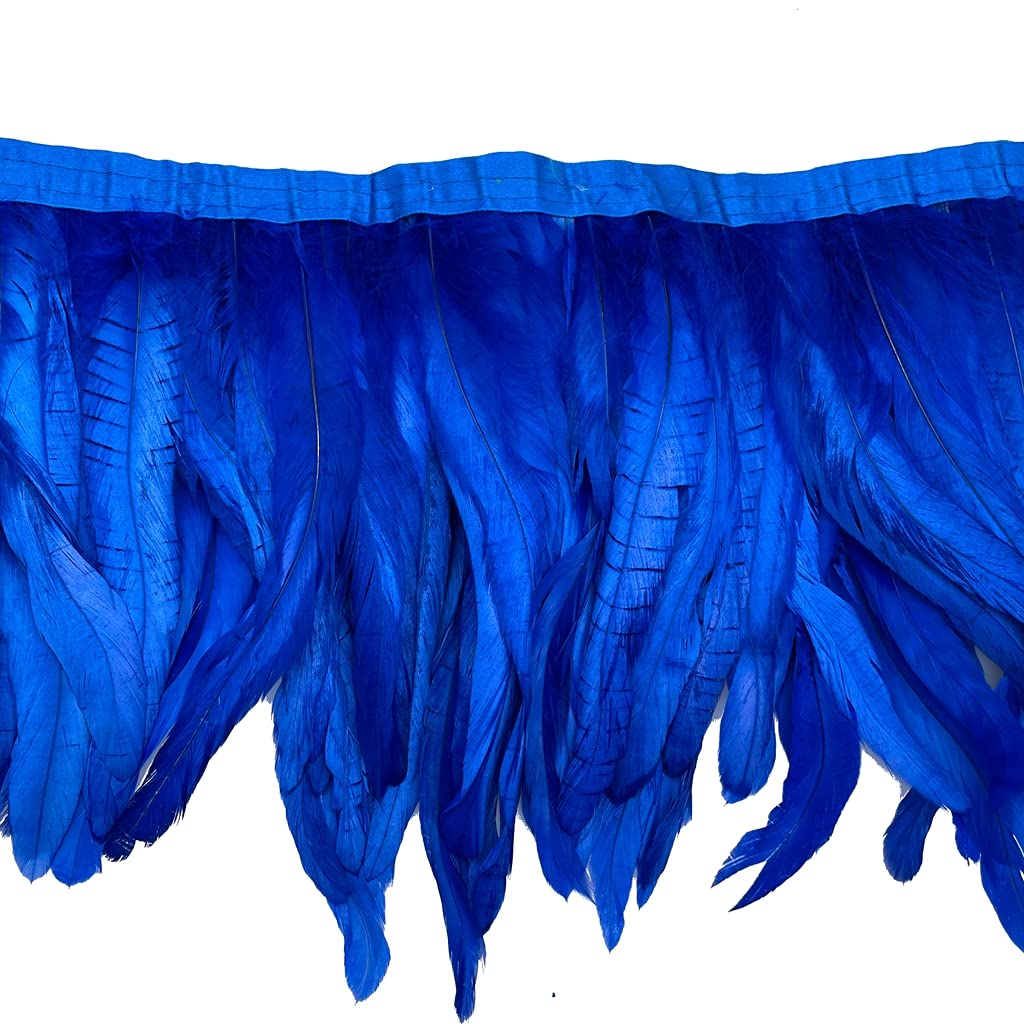 Rooster Hackle Feather Fringe Trim 8-10inch in Width for DIY Sewing Craft Decoration Pack of 1 Yard (Royal Blue)