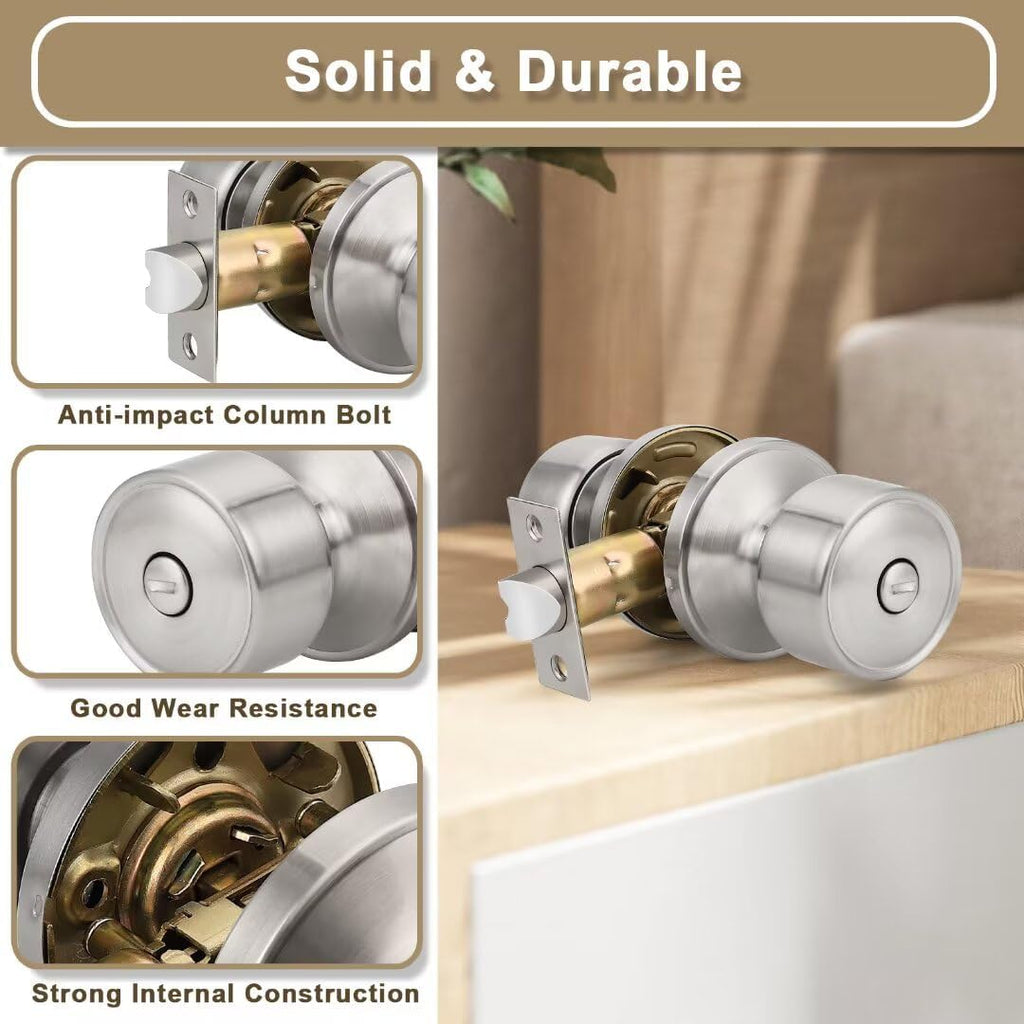 6 Pack Indoor Keyless Door Locks s, Privacy Bathroom Interior Door Knob with Lock in Satin Nickel, Privacy Modern