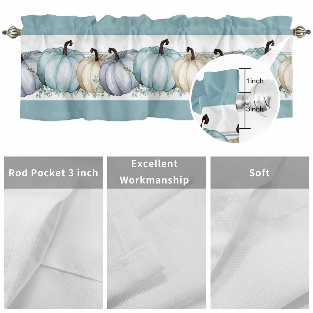 Fall Valance for Windows Blue Pumpkin Curtains Valances Harvest Thanksgiving Rod Pocket Valance Window Treatments