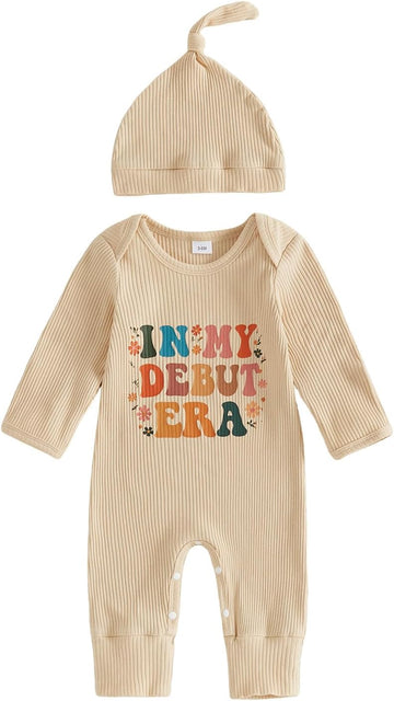 Newborn Baby Boy Girl Ribbed Romper Knot Hat Coming Home Outfits