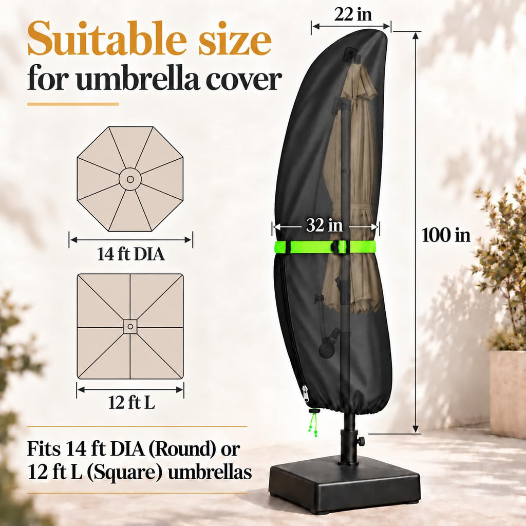 Cantilever Patio with Push Rod - Waterproof Patio Parasol Covers with Zipper for 9ft to 13ft Offset Outdoor Umbrellas