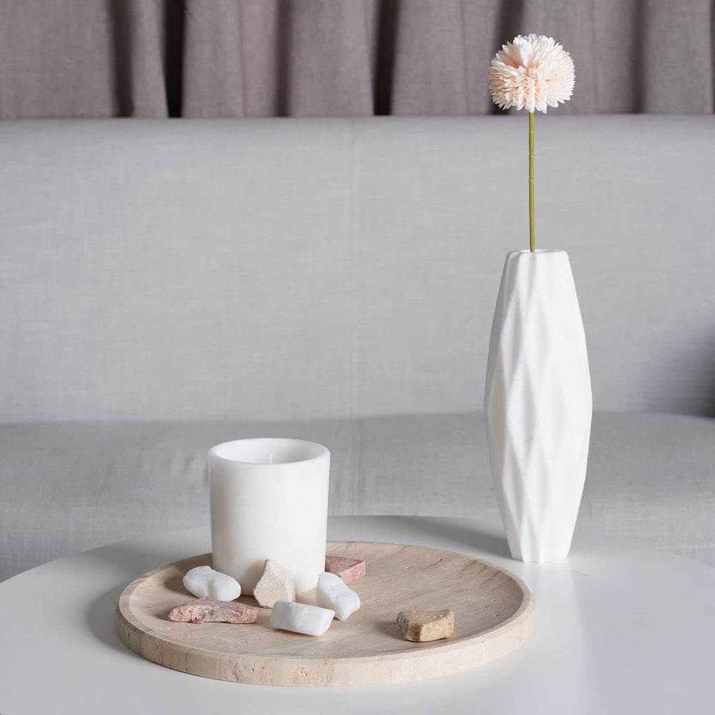 Travertine Tray, 11.8" Marble Round Serving Tray and Coffee Table, Bathroom Trays for Counter, Decorative Vanity