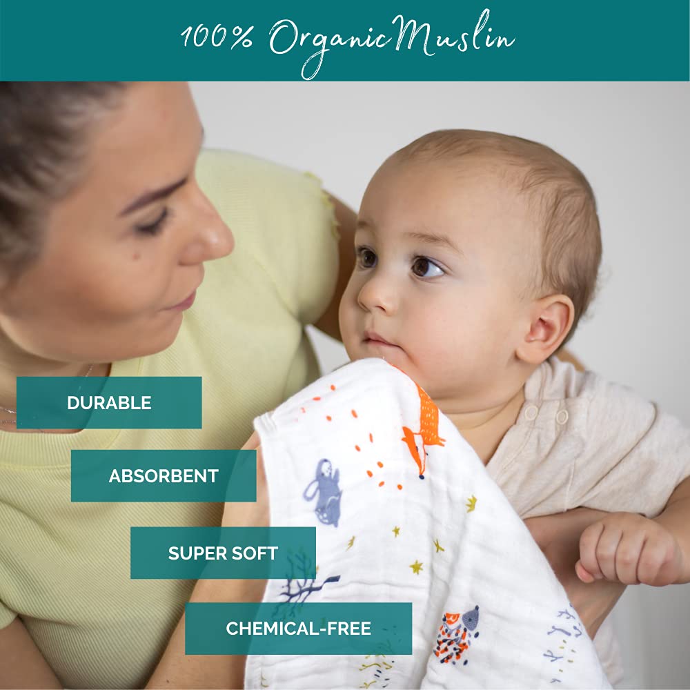 Organic Muslin Baby Washcloths - Pack of 10-100% Cotton Face Towels for Newborn and Adults - Large Size Reusable