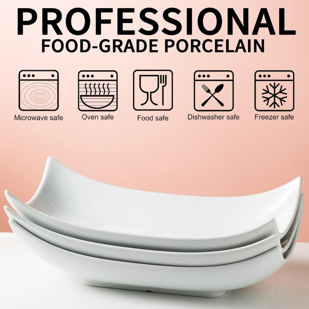 12 Inch White Porcelain Serving Platter Dishes Set of 3 Deep Bowl | Large capacity, heat resistant, curved anti-spill
