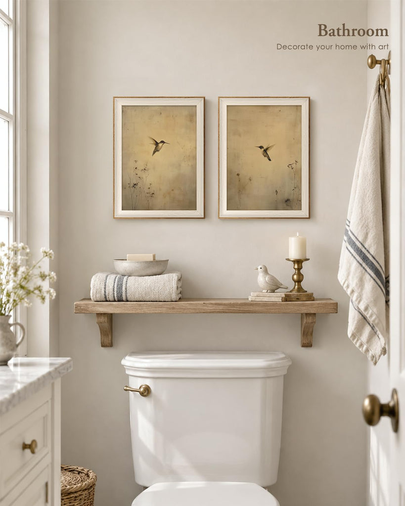 Framed Hummingbird Botanical Wall Art Set, 12x16In
