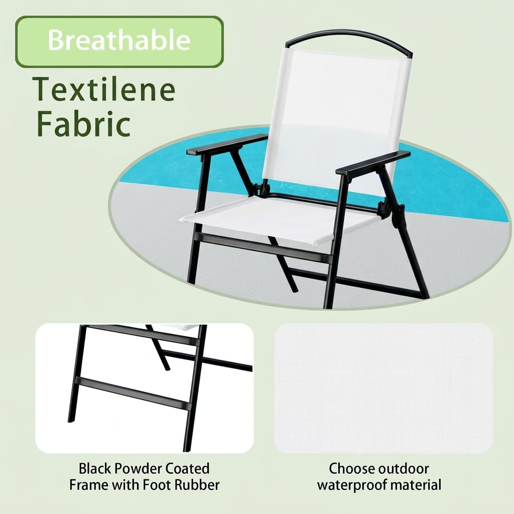 Outdoor Folding Patio Dining Chairs With Armrest for Garden Lawn Poolside Backyard Protable Foldable Patio Sling
