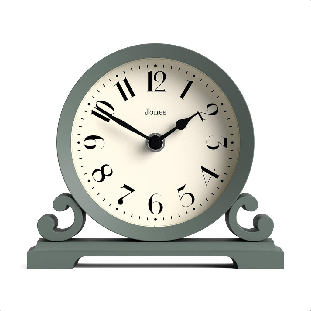CLOCKS Saloon Mantel Clock | Small Traditional Double Scroll Design | Green | Contemporary Classic Style for