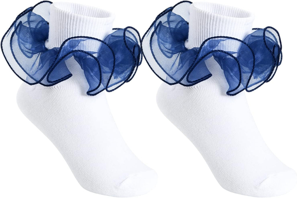 3 Pairs Big Double Lace Frilly Trim Dress Socks