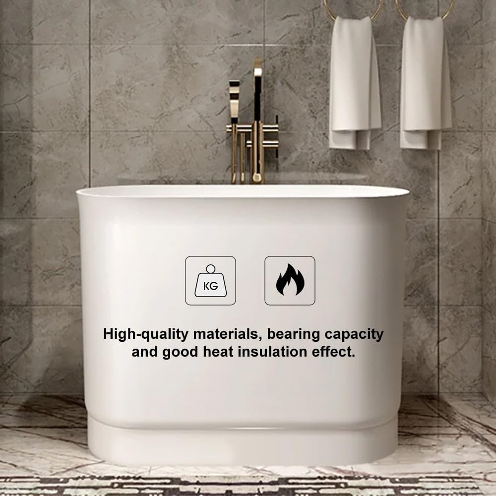40" Japanese Soaking Bathtub Modern Deep Oval Freestanding Tub in Matte White Stone Resin