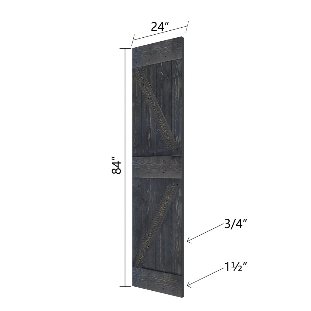 K Series 24in x 84in Carbon Gray Finished Solid Wood Barn Door with Hardware Track - Assembly Needed