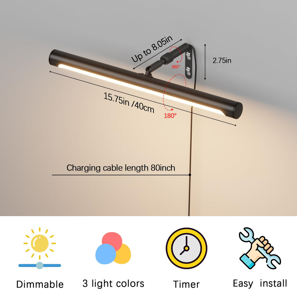 Picture Lights for Paintings Plug in, 16" Adjustable LED Picture Light Art Light with Timer, Remote Control Gallery