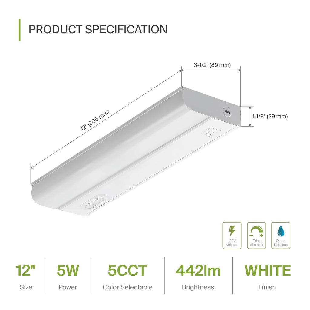 LED Under Cabinet Lighting Hardwired, 12 Inch 5W