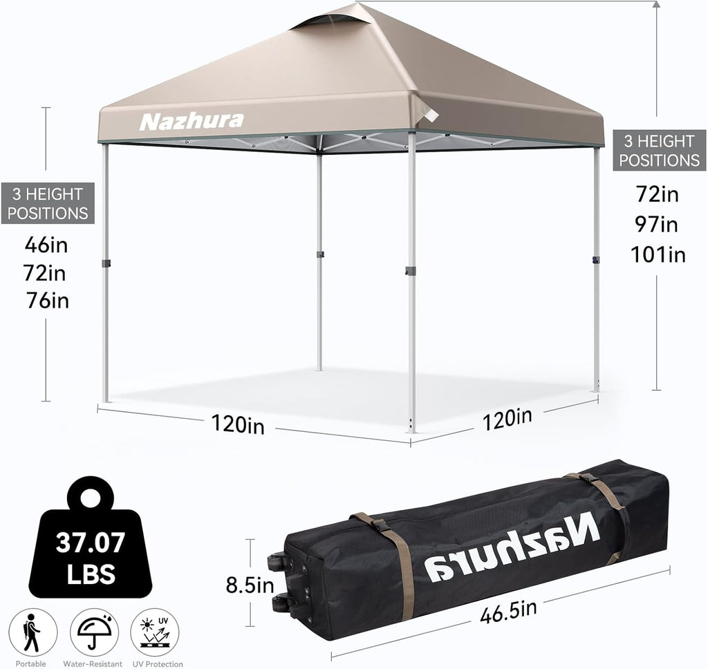 10' x 10' Pop Up Canopy Tent with Sand Weight Bag, Awing Freestanding Sun Shelter for Picnic and Camping - Kahki