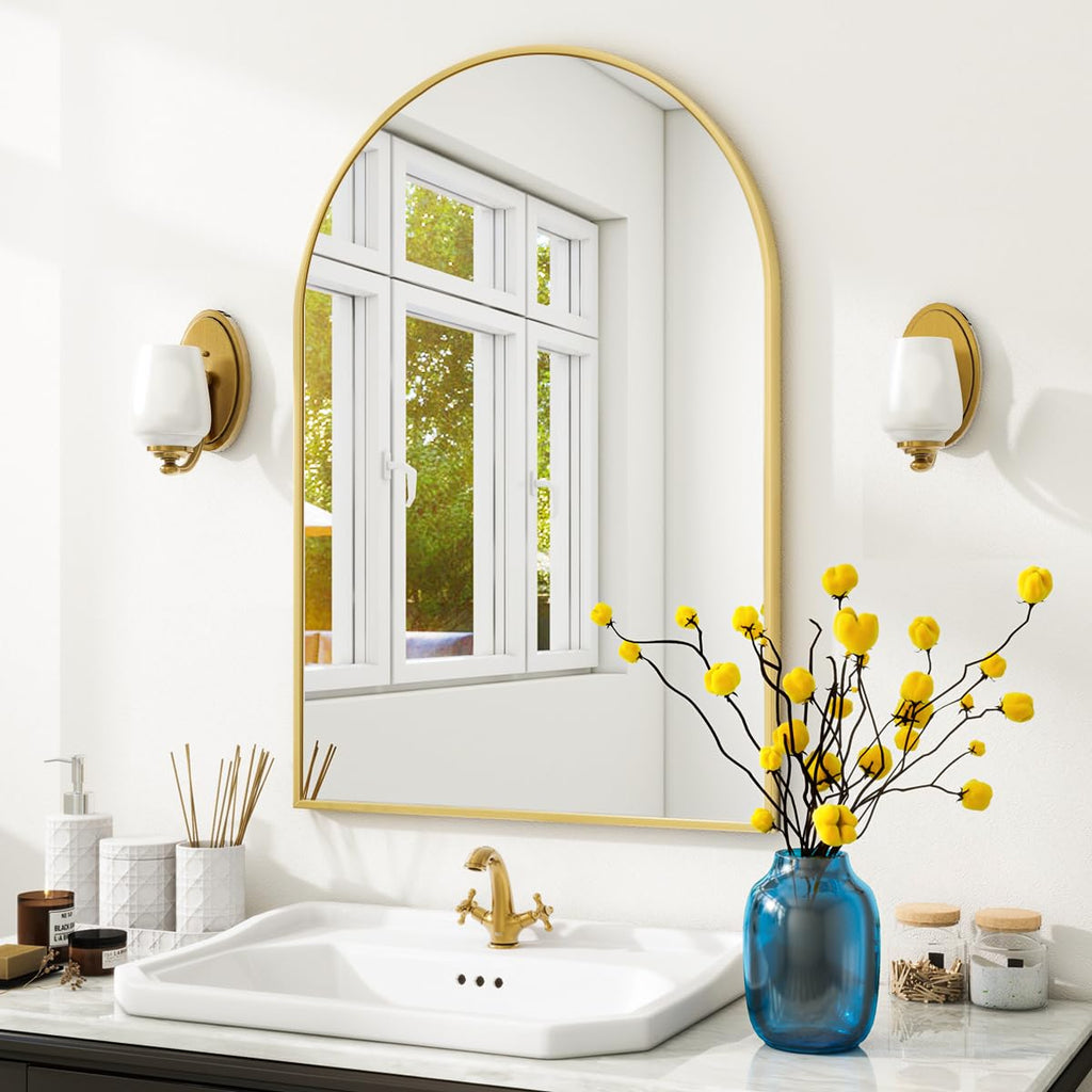Arched Wall Mirror, 24 x 36 inch Arch Bathroom Mirror Gold