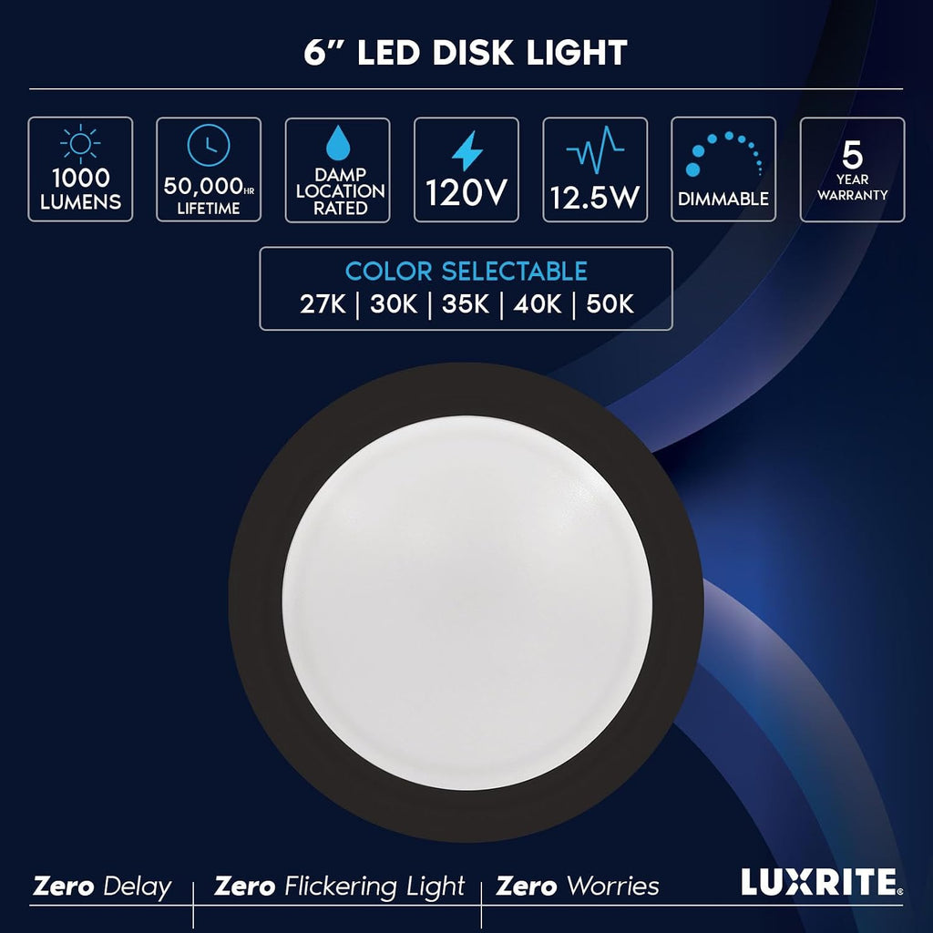 6 Inch LED Disk Lights, Dimmable Flush Mount Ceiling Light, 5CCT Selectable 2700K 3000K 3500K 4000K 5000K, 12.5W