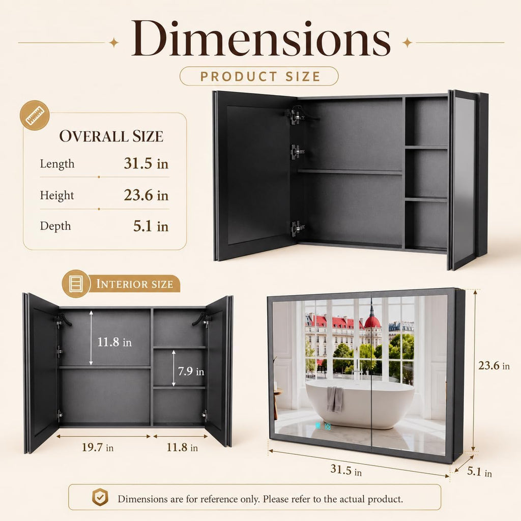 LED Bathroom Medicine Cabinet with Mirror, Anti-Fog, Single-Color White LED Light, Aluminum Wall-Mounted Storage