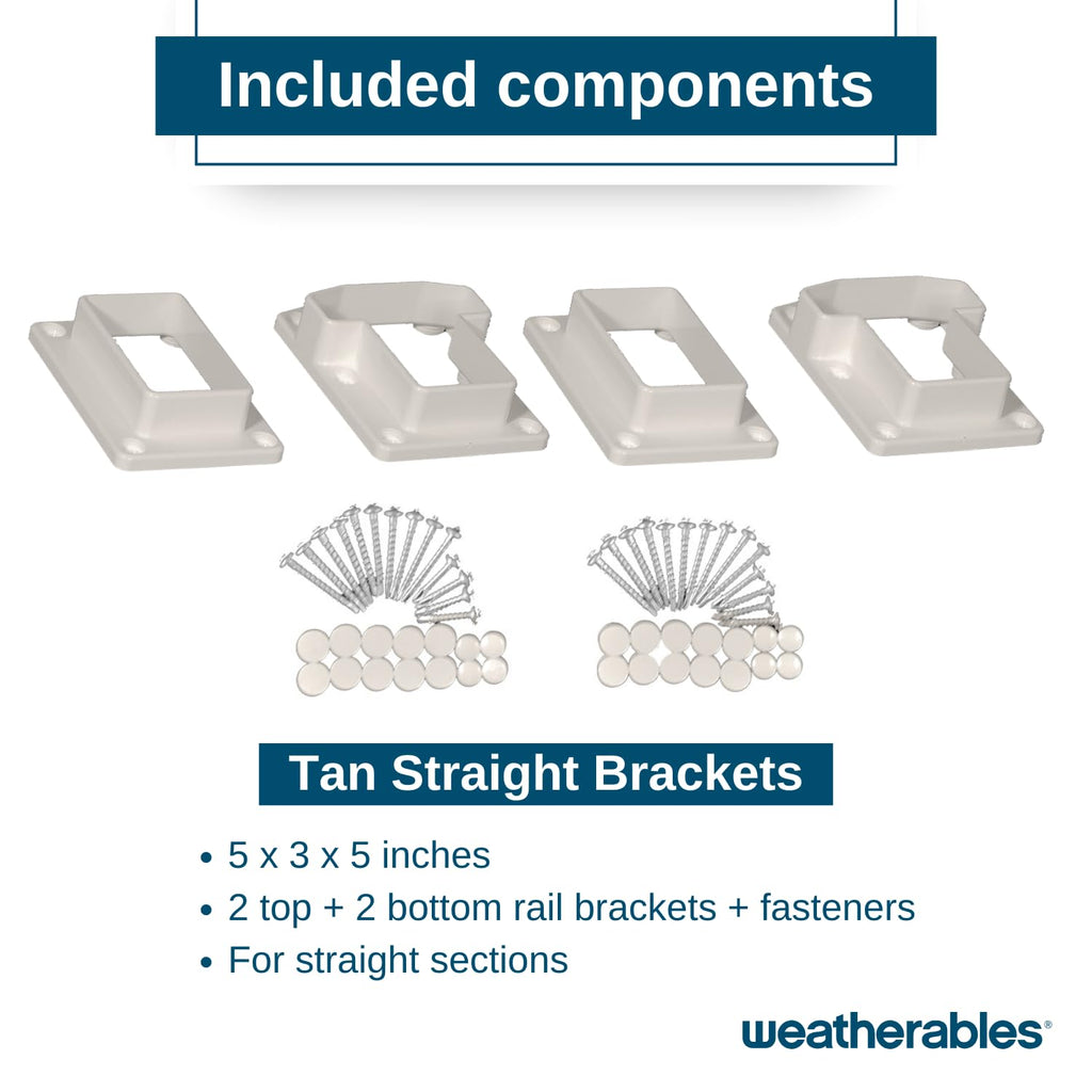 Straight Vinyl Railing Brackets - Straight Porch and Deck Railing Bracket Set, Top & Bottom Classic Brackets for