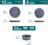 PLAYA Plates and Bowls Sets, 12 Pieces Grey-Blue Dinnerware SetsReactive Glaze Dishes Set for 4