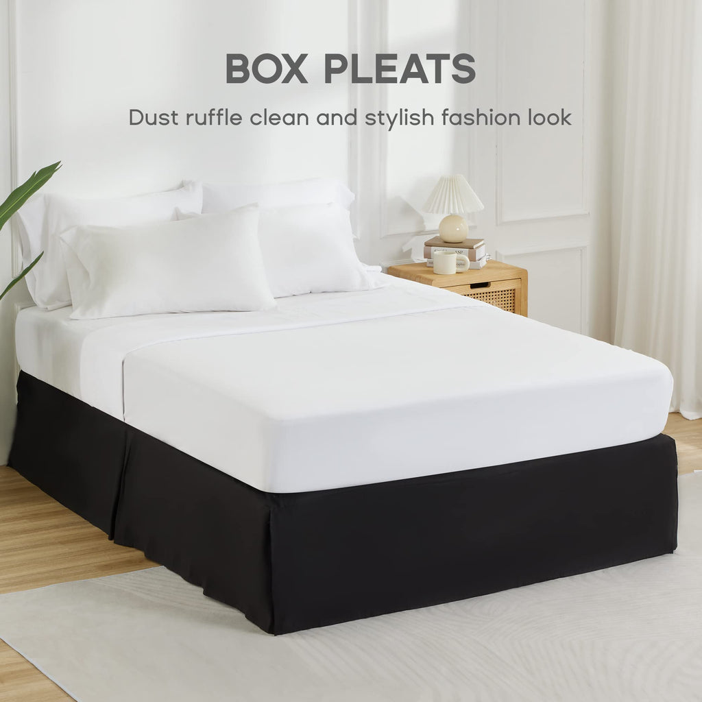 Bed Skirt, 15" Drop Pleated Dust Ruffle Brushed Microfiber Black