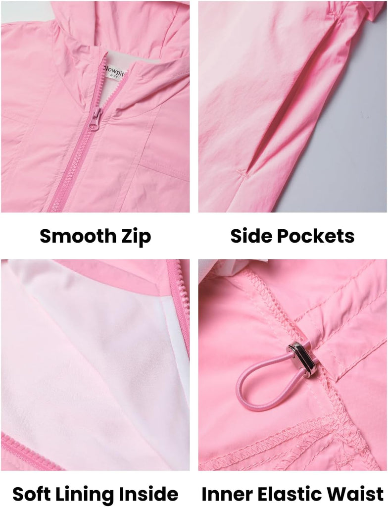 Girl Lightweight Rain Jacket Windbreaker Hooded Waterproof Jacket with Linlng