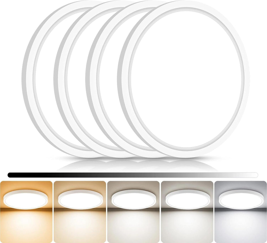 4Pack 7inch LED Flush Mount Ceiling Light, Dimmable & 5Color Temperatures (3000K-6500K), 15W Round Slim White Light