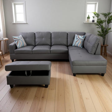 Faux Leather Sectional Sofa Couch, Modern L-Shaped Couch, Modular Sectional Sofa Set, 103.5" Corner Chaise Lounge
