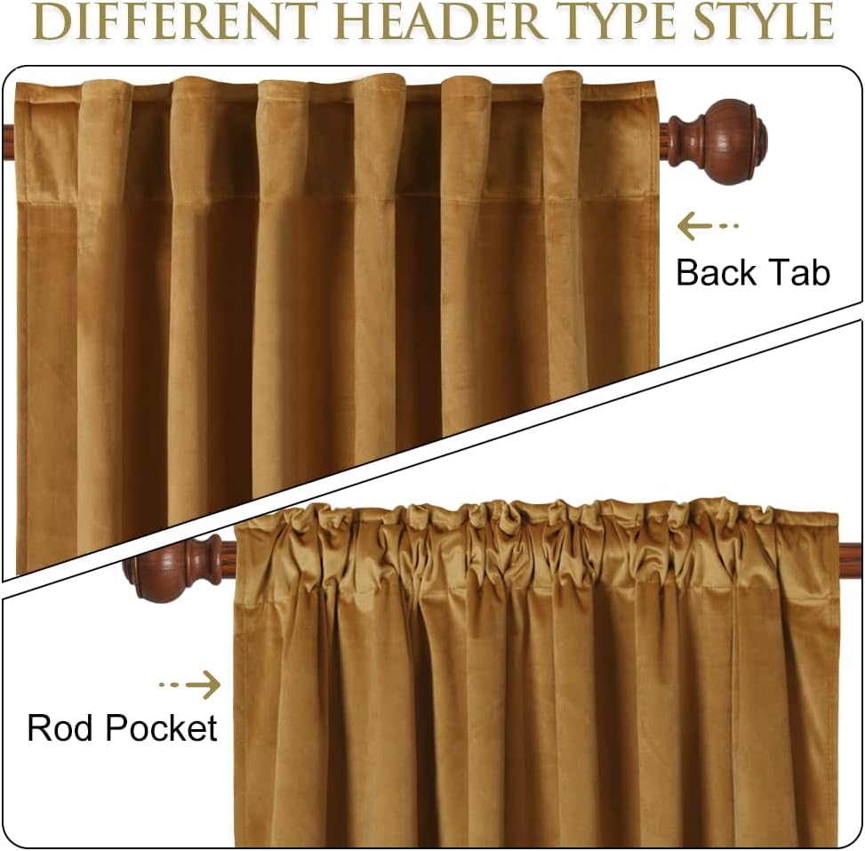 Gold Brown Blackout Velvet Curtains 84 inches Long, Super Soft Thermal Insulated Privacy Protect Sliding Door Panels
