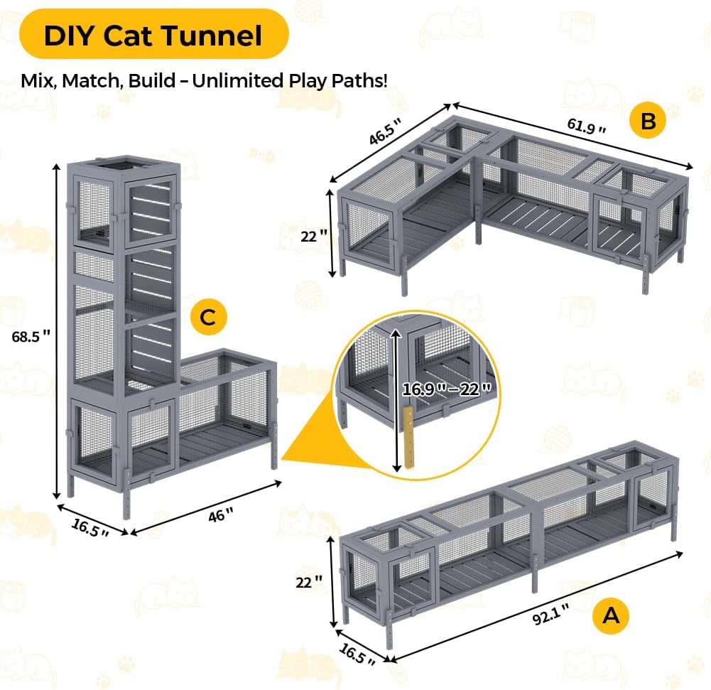Modular Cat Tunnel 92.1" L Weatherproof Extendable Outdoor Cat Run