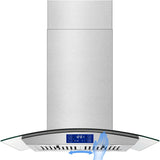 30 Inch Stainless Steel Island Mount Range Hood 700 CFM 3 Speed Gesture & Touch Control Convertible Ducted/Ductless