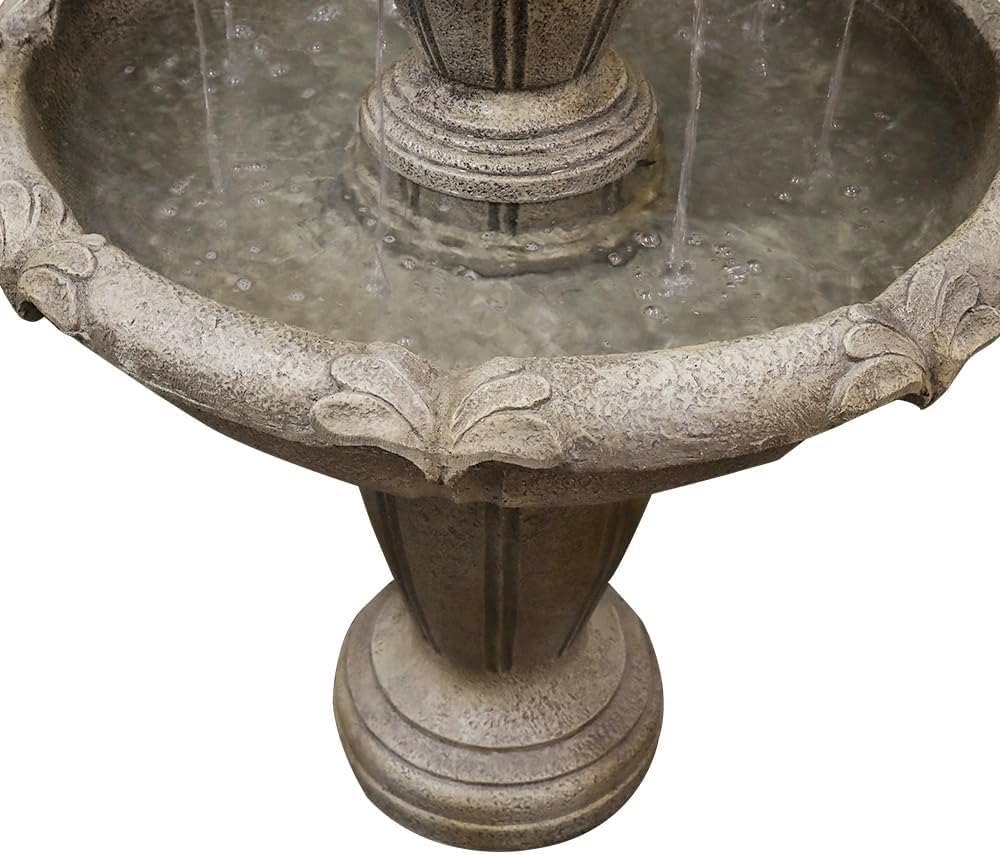 48” H Outdoor Floor Water Fountain, 3-Tiers Concrete Water Fountain with Submersible Electric Pump