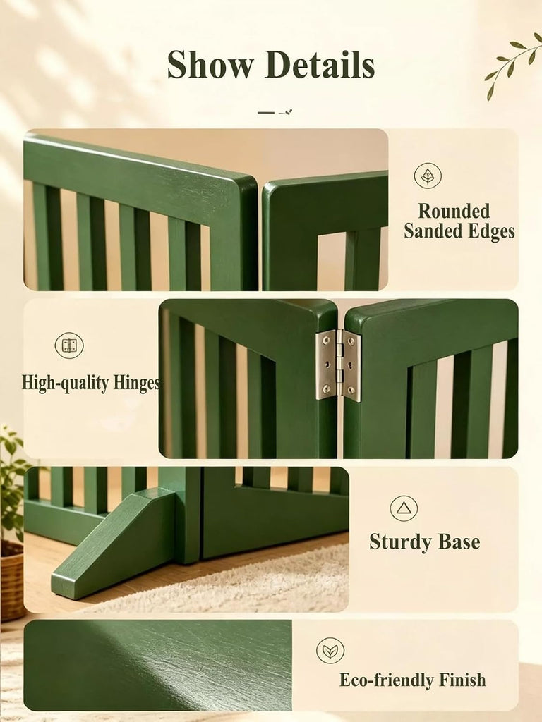 Wooden Dog Gate with Stands, Adjustable Green Doorways Pets Safety Fence