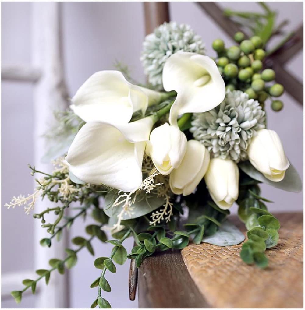 30PCS Real-Touch PU Artificial Tulip Flowers Wedding Party Decor (Pure White)