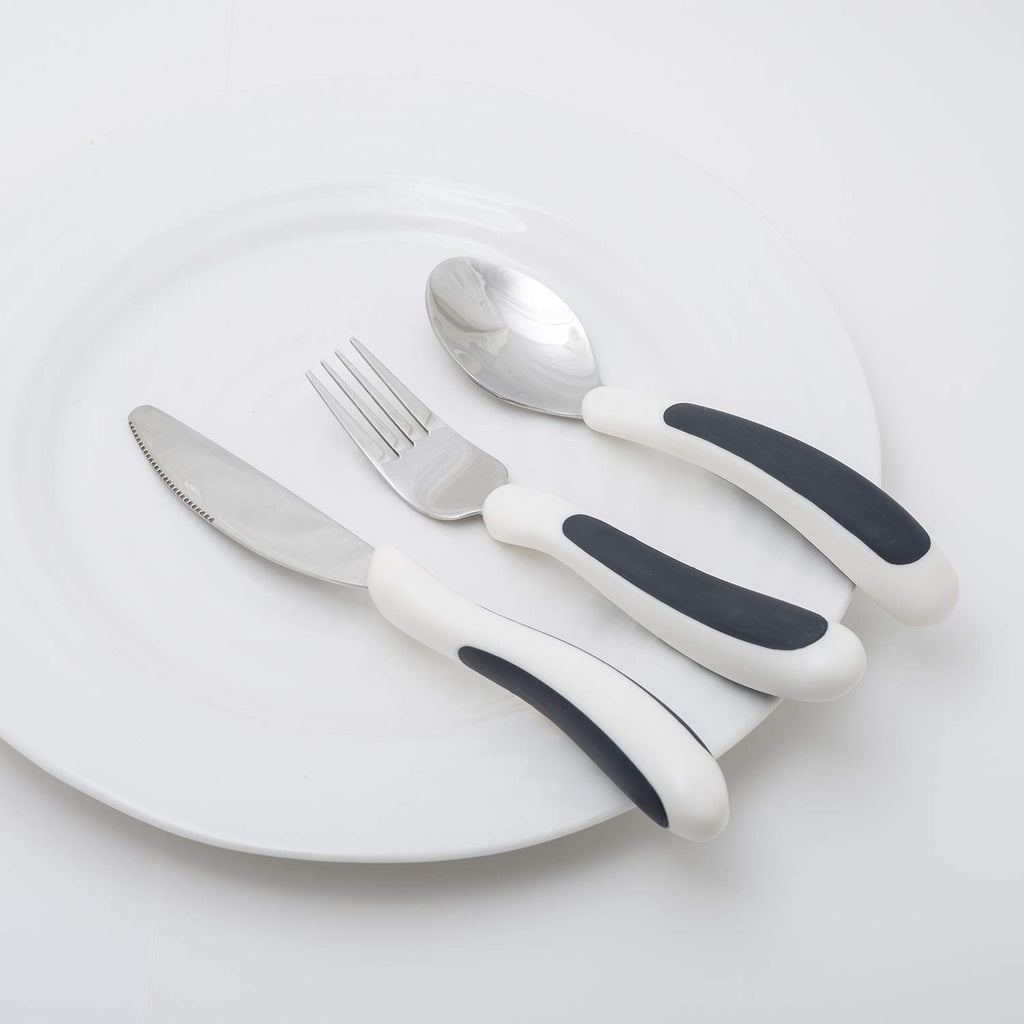 Kura Care Adult Cutlery Set, Easy Grip Set, Black & White