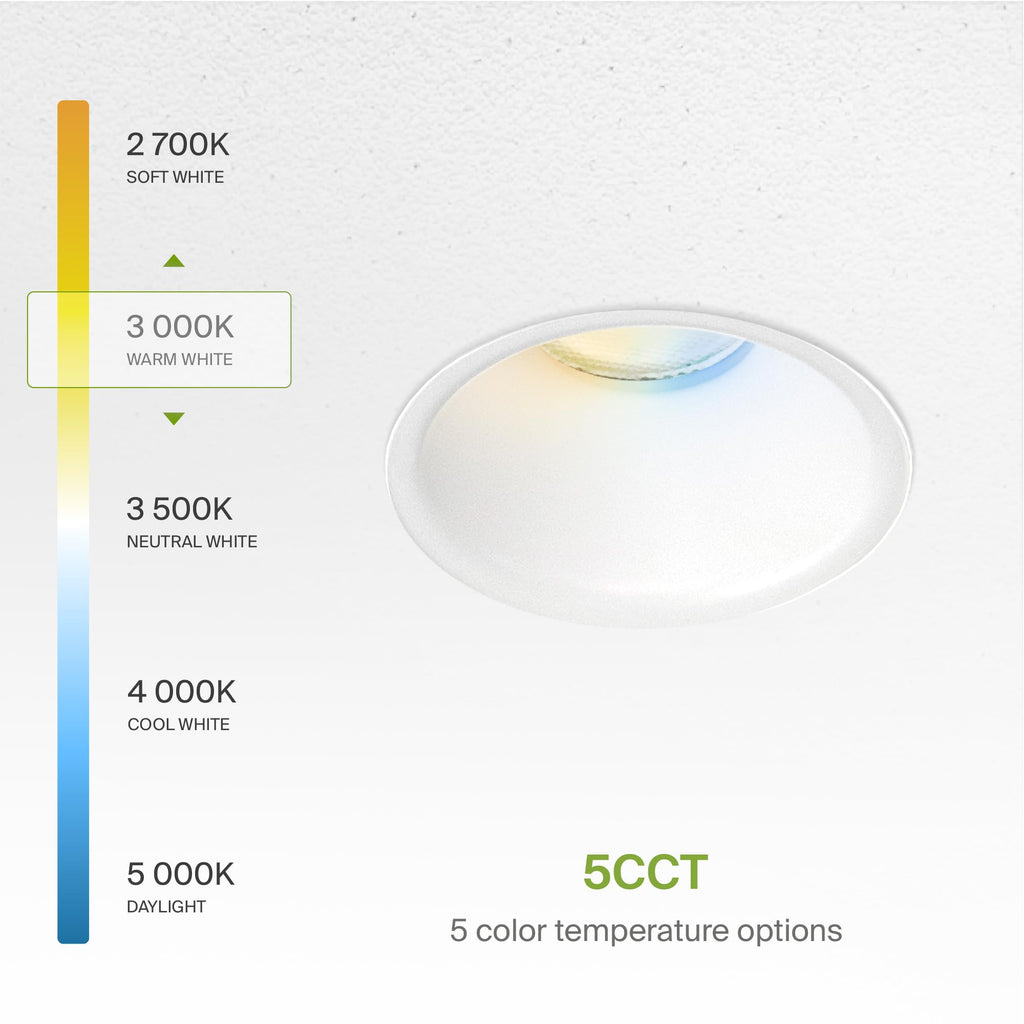 1 Inch Trimless LED Recessed Ceiling Light Fixture, Mud-in Canless Downlight with Junction Box, 5CCT Selectable