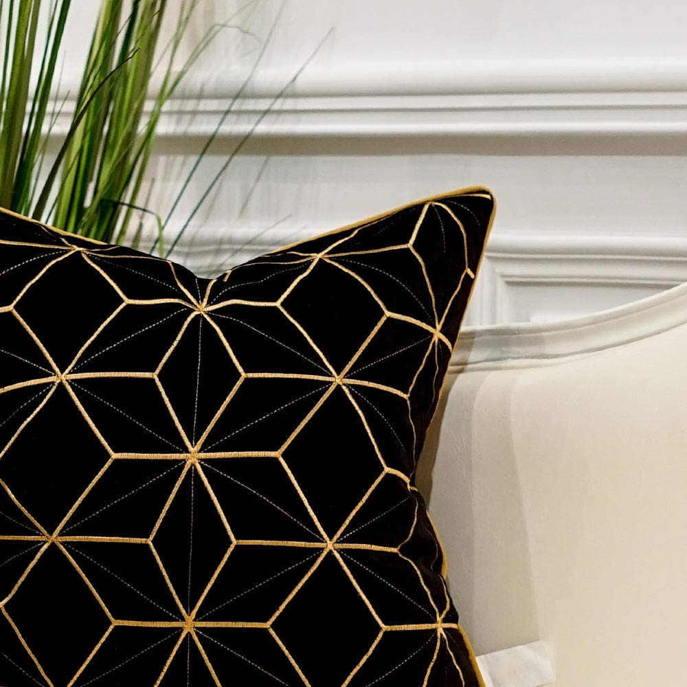 Throw Pillow Cover 20 x 20 Inch, Black Gold, Velvet, Hidden Zipper