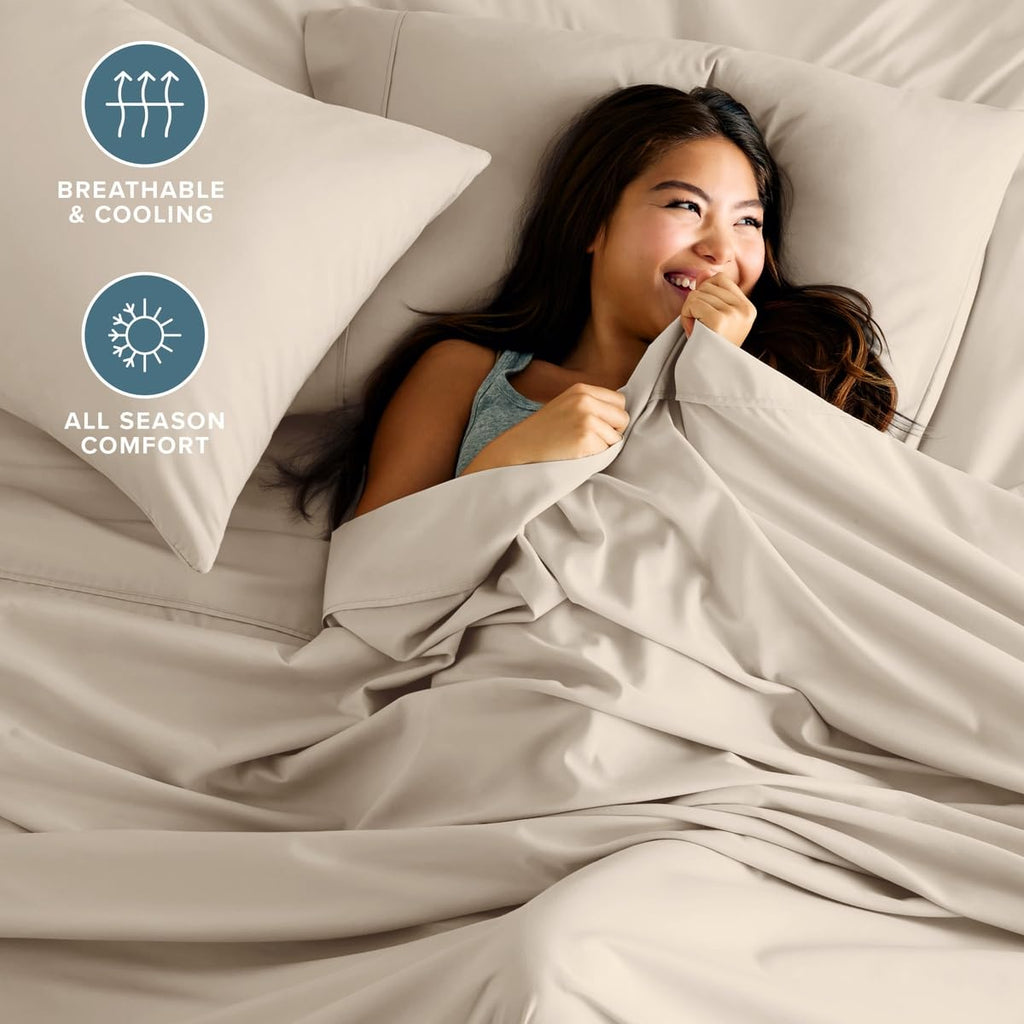 Split Cal King Sheet Set - 1800 Ultra-Soft (Split Cal King, Sand)