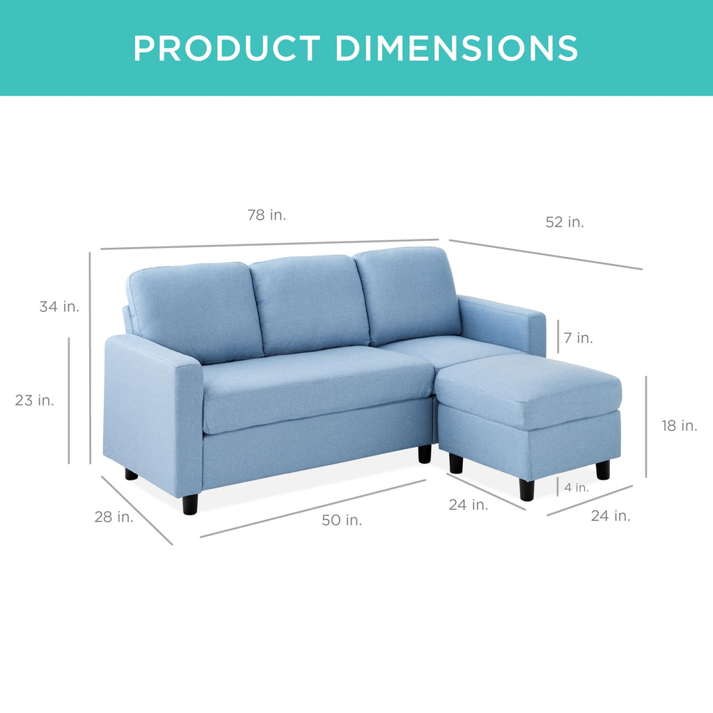 Upholstered Sectional Sofa, Bonus Room, Compact Spaces w/Chaise Lounge, 3-Seat, L-Shape Design, Reversible Ottoman