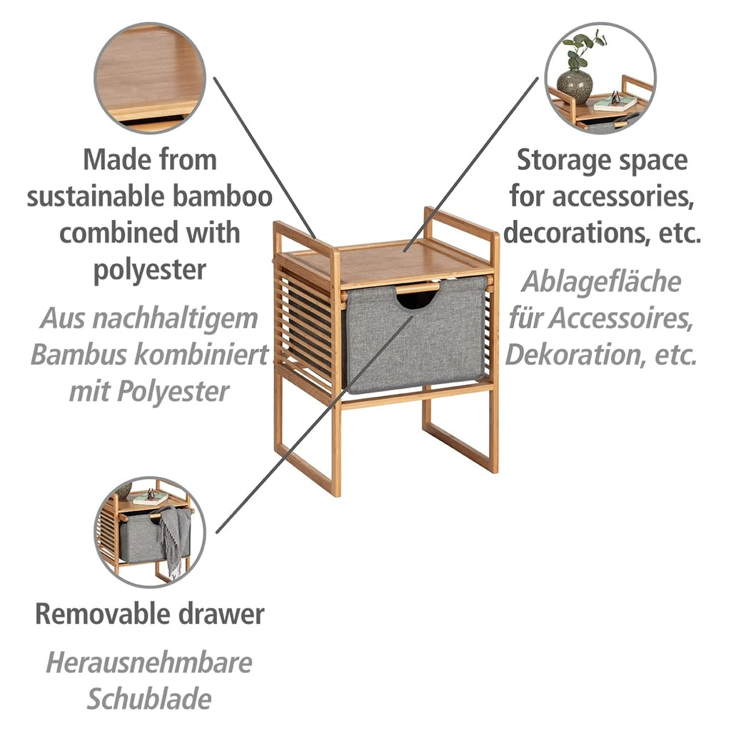 Bahari Side Drawer Modern Bedside Table, Bamboo Polyester, Natural, 40 x 56 x 40 cm
