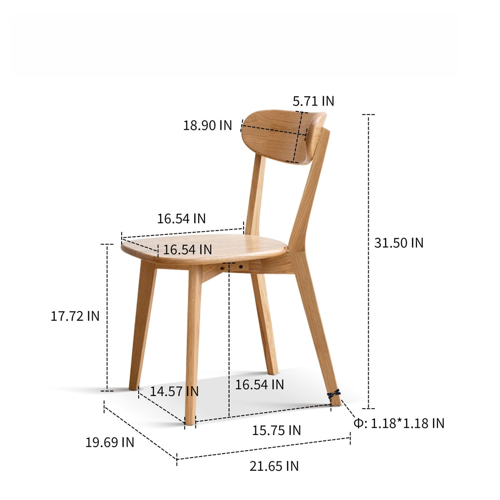 100% Solid Oak Dining Chairs Set of 2, Mid-Century Modern Dining Room Chairs, Wooden Kitchen Chairs with Curved