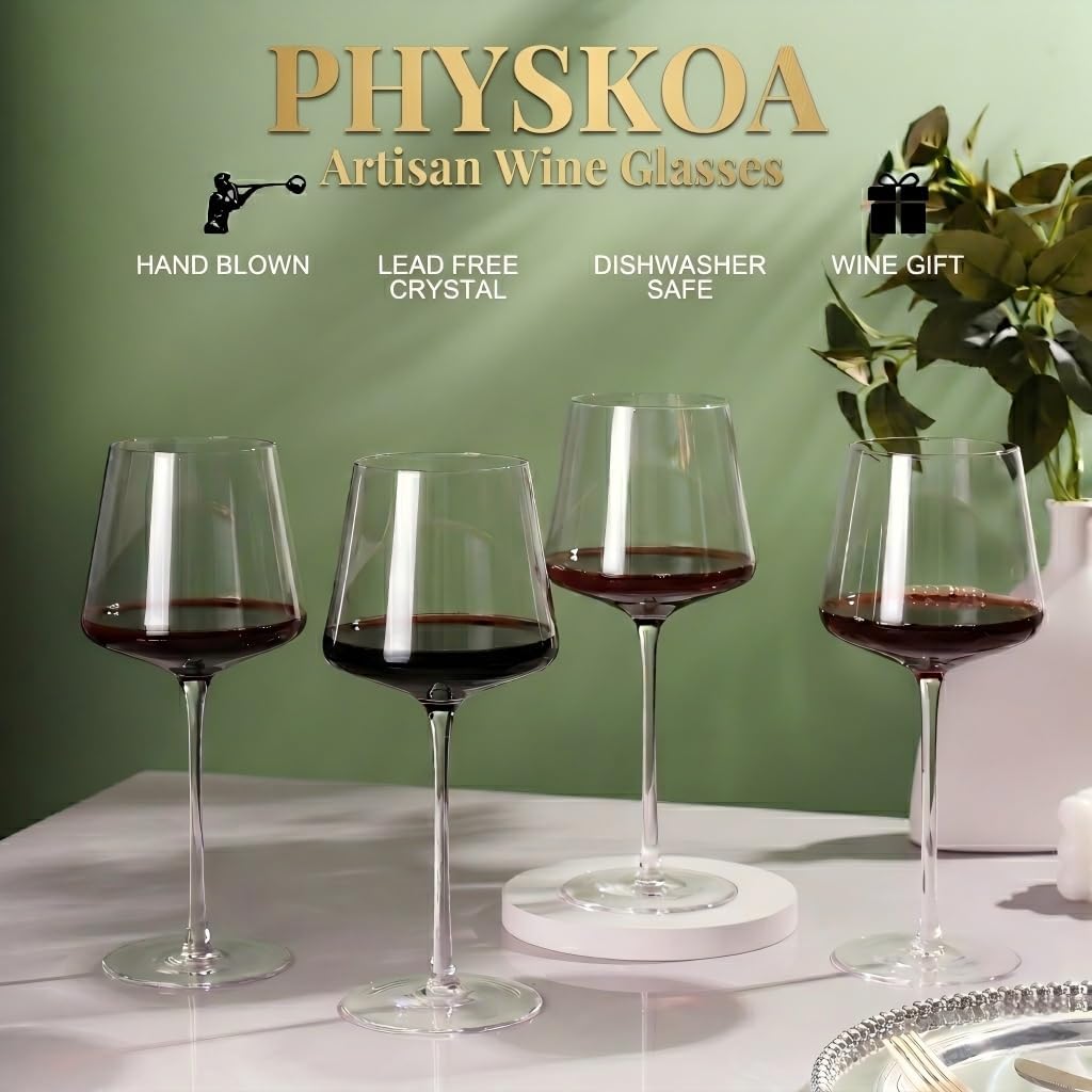 18OZ Red Wine Glasses Set of 4-LeadFree Crystal Wine Glass with Tall Long Stem【Hand Blown Italian Style】 Stemmed