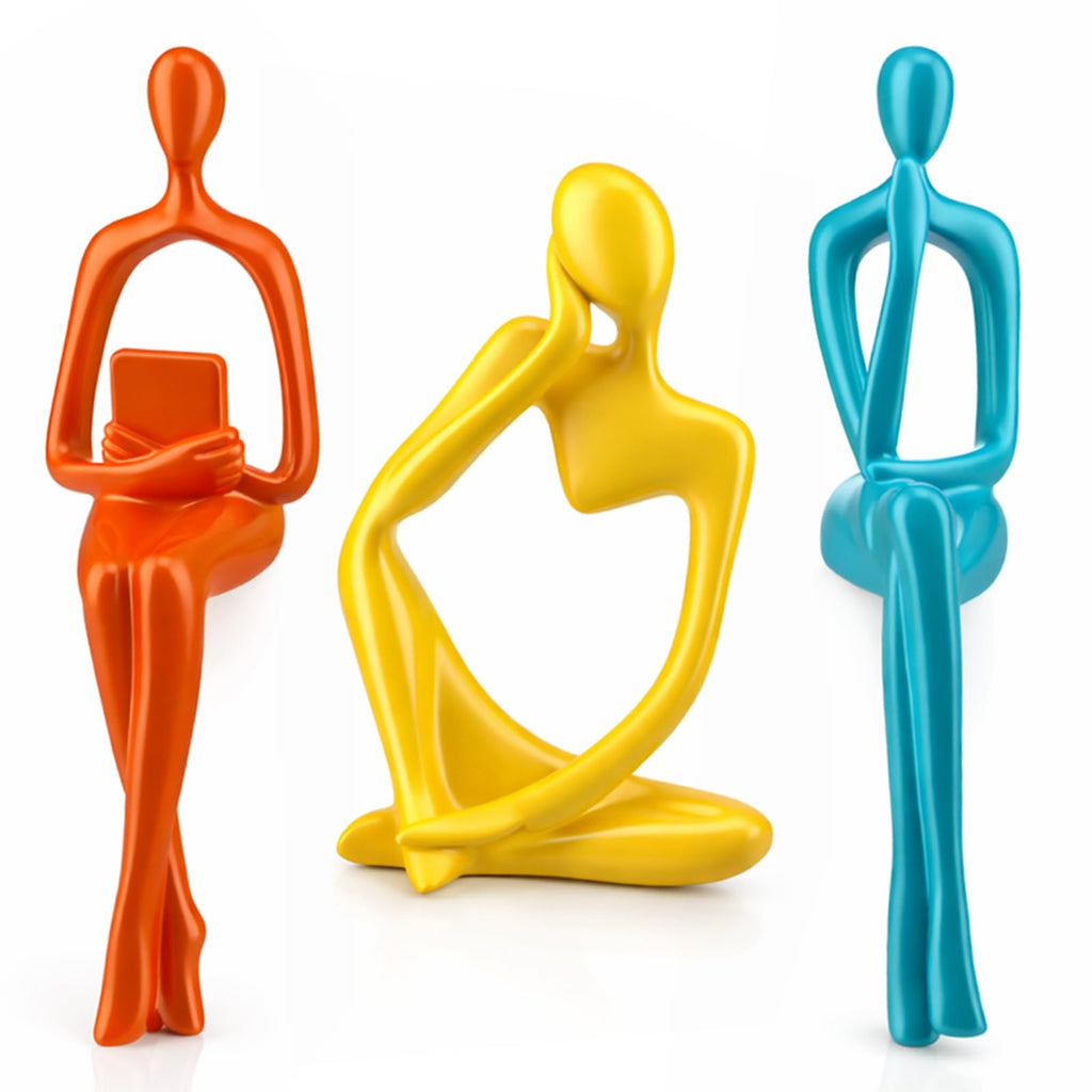 3 Pcs Mid Century Modern Decor, Thinker Statues Bookshelf Decor