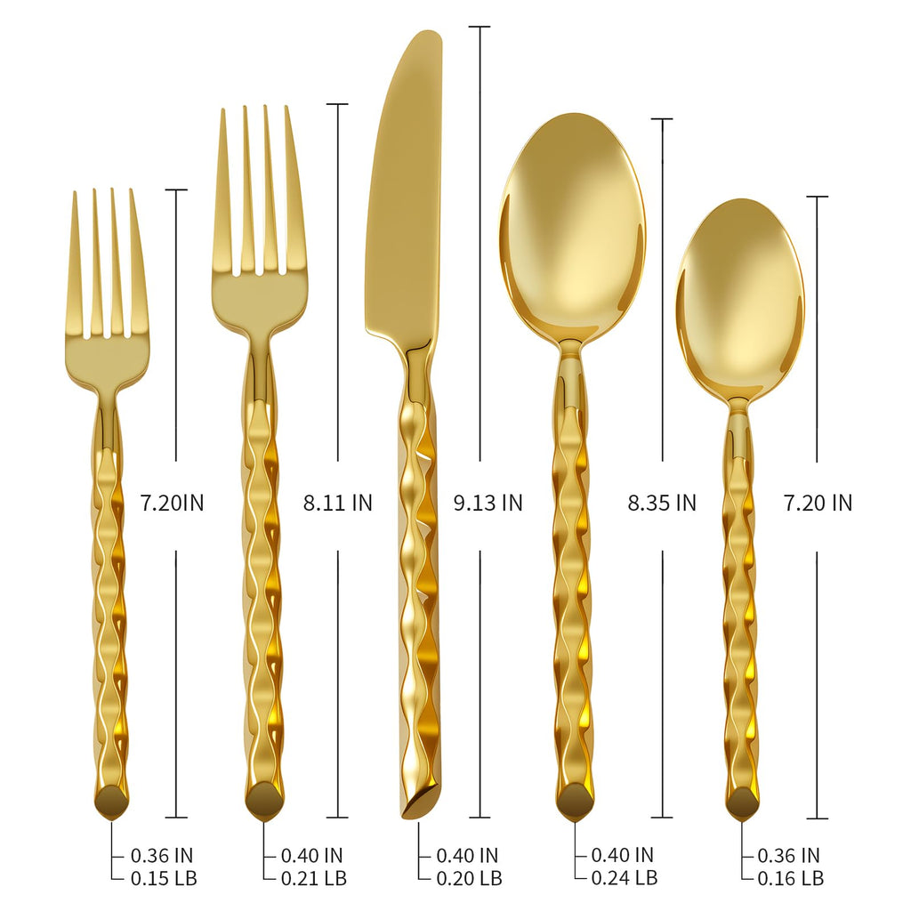 Gold Silverware Set Twisted Handle 40 Pieces Service for 8