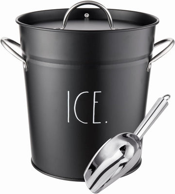 Ice Bucket with Scoop - Stainless Steel Bucket with Handle, Lid and Ice Scooper - 4 Qt. Storage Bin for Ice Cubes
